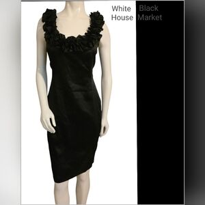 White House Black Market Floral Ruffled Black Midi Dress Size 8 NWT